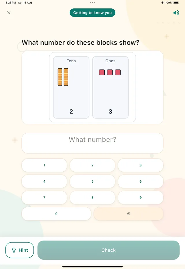 A Kenziq question for a young child: how many blocks are shown in the tens and ones columns.